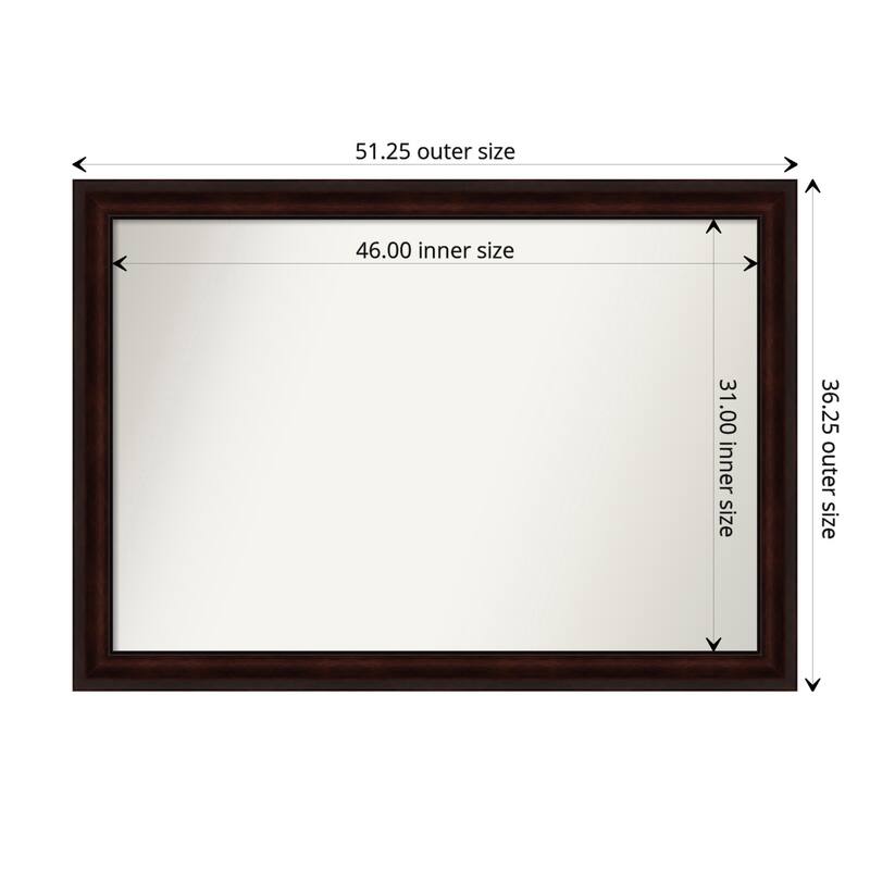 Coffee Bean Brown Framed Non-Beveled Custom Wall Mirror, Bathroom Vanity Mirror - Outer Size: 51.25 x 36.25