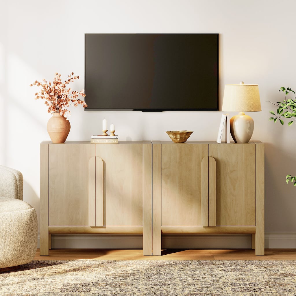 31.5" Mid-Century Modern TV Stand with Storage, Entertainment Center with 2 Doors and Adjustable Shelves