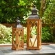 preview thumbnail 4 of 49, Glitzhome 2-Piece Oversize Farmhouse Wood/ Metal Hanging Candle Holders Decorative Lanterns