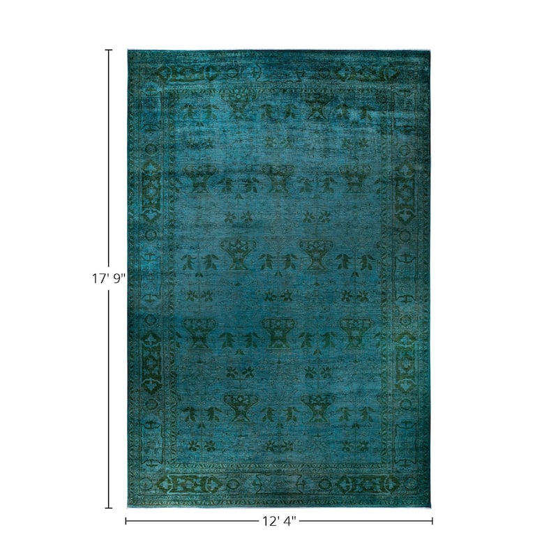 Overton Hand Knotted Wool Vintage Inspired Modern Contemporary Overdyed Blue Area Rug - 12' 4" x 17' 9"
