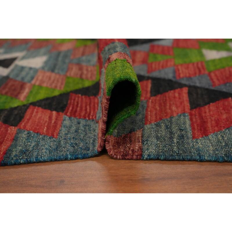 Hand Woven Oriental 100% Wool Carpet Southwestern Tribal Multi-Colored Kilim Area Rug - 10' 4'' X 5' 3''