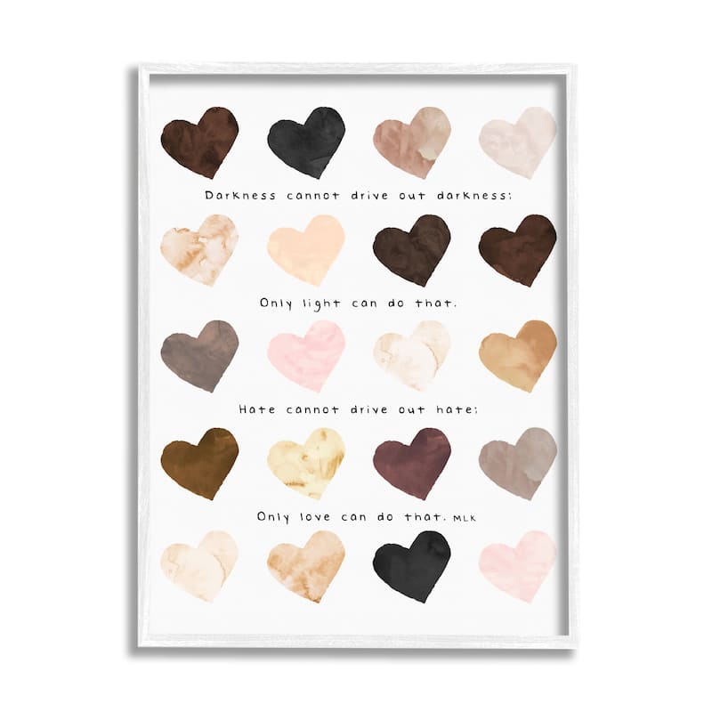 Stupell Only Love Can Famous MLK Phrase Heart Pattern Framed Giclee Texturized Art by Erica Billups - 24 x 30 - White