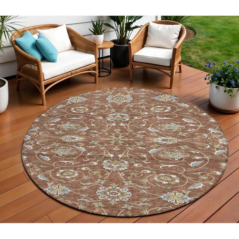 HomeRoots Moroccan Transitional Rectangle Outdoor Rug - 8' Round