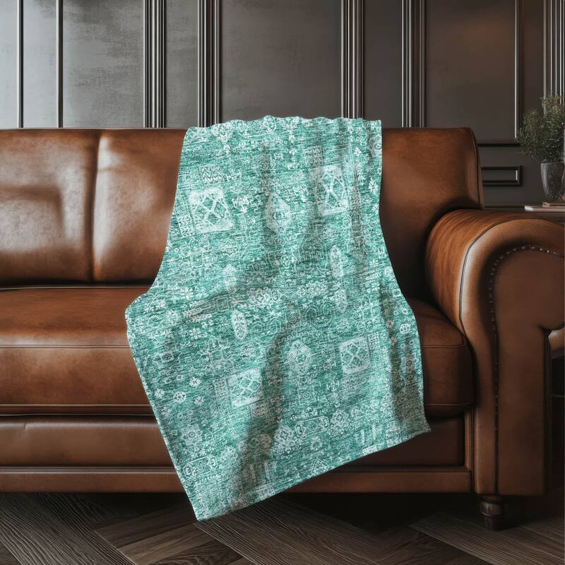 Premium Machine Washable Persian Panel Sherpa Throw Blanket - Teal - 4'2" x 5'10"
