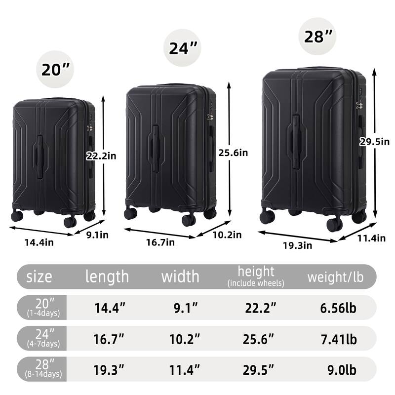 20"/24"/28" 3 pcs/set in ABS Spinner Wheel Luggage
