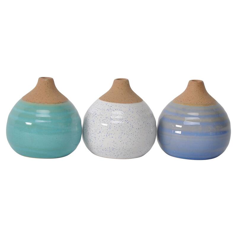 Sagebrook Home Modern Coastal Small Ceramic Bud Vases, Set of 3