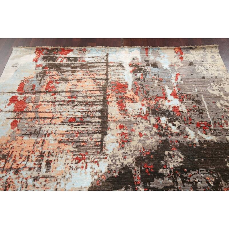 Vegetable Dye Wool/ Silk Abstract Modern Area Rug Hand-knotted Carpet - 6'6" x 9'9"
