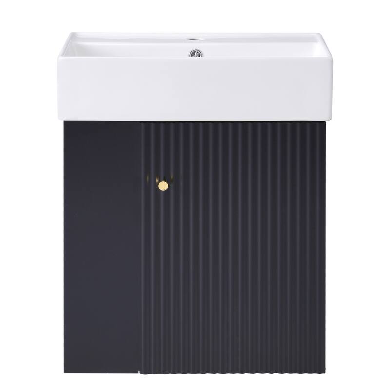 Floating Bathroom Vanity Cabinet with Sink & Left Side Storage, Black - 21.6 Inch
