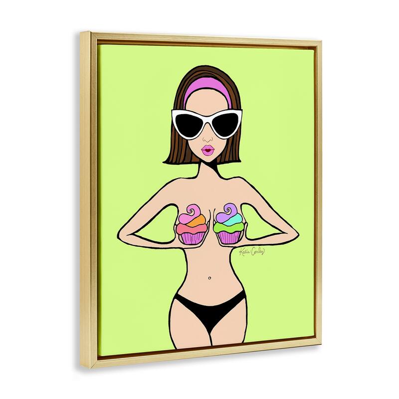 Stupell Glam Summer Gal & Cupcakes Framed Floater Canvas Wall Art Design By Katie Conley