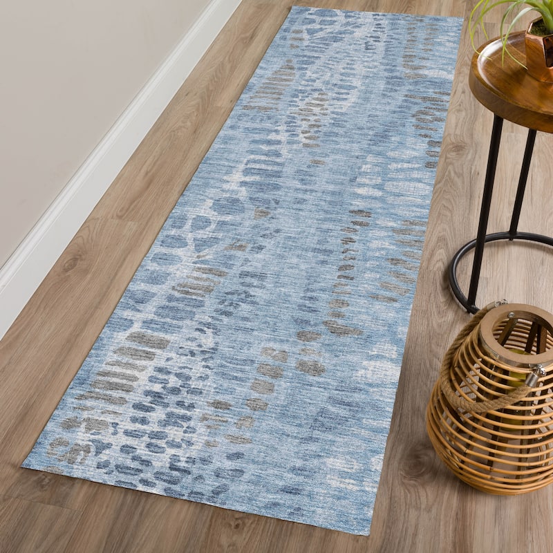Machine Washable Indoor/ Outdoor Modern Imprints Chantille Rug