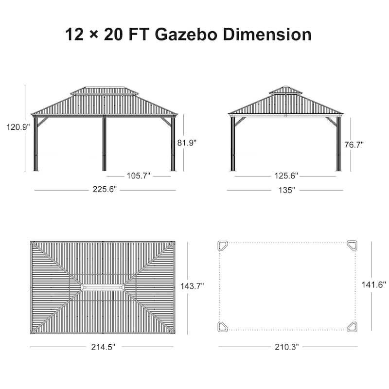 PURPLE LEAF Outdoor Galvanized Steel Hardtop Gazebo, Aluminum Frame Gazebo With Curtains