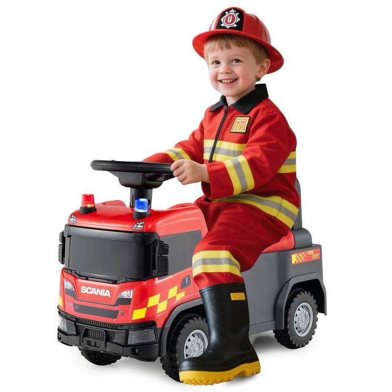 Costway Licensed Scania Toy Fire Truck with Lights Sounds & Under-Seat - See Details