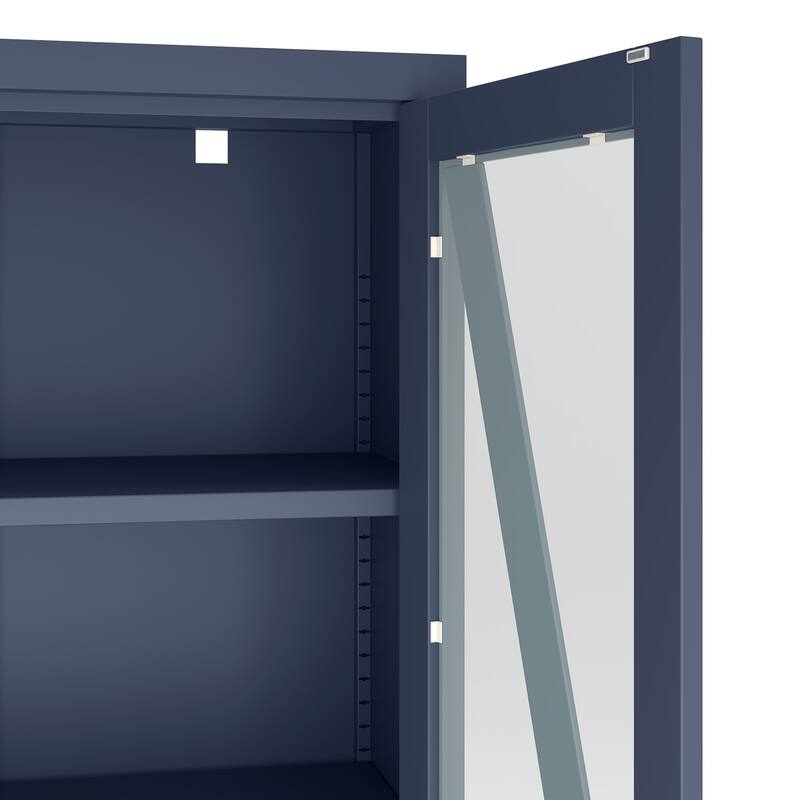 Moasis Metal Bookcase Display Cabinet with Adjustable Shelves & Drawer