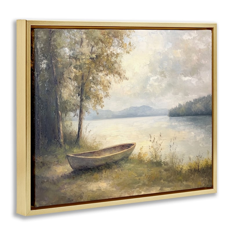 Stupell Boat at Lake's Edge Framed Floater Canvas Wall Art Design By Petal Prints Design
