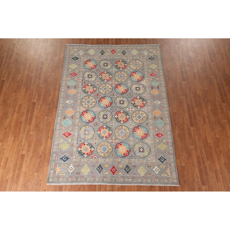 All-Over Kazak Area Rug Hand-Knotted Wool Carpet - 6'9" x 9'8"