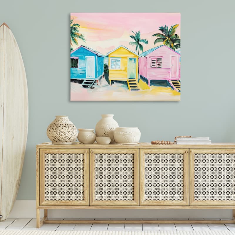 Stupell Pastel Tropical Beach Cabins Canvas Wall Art Design By Arlington Prints
