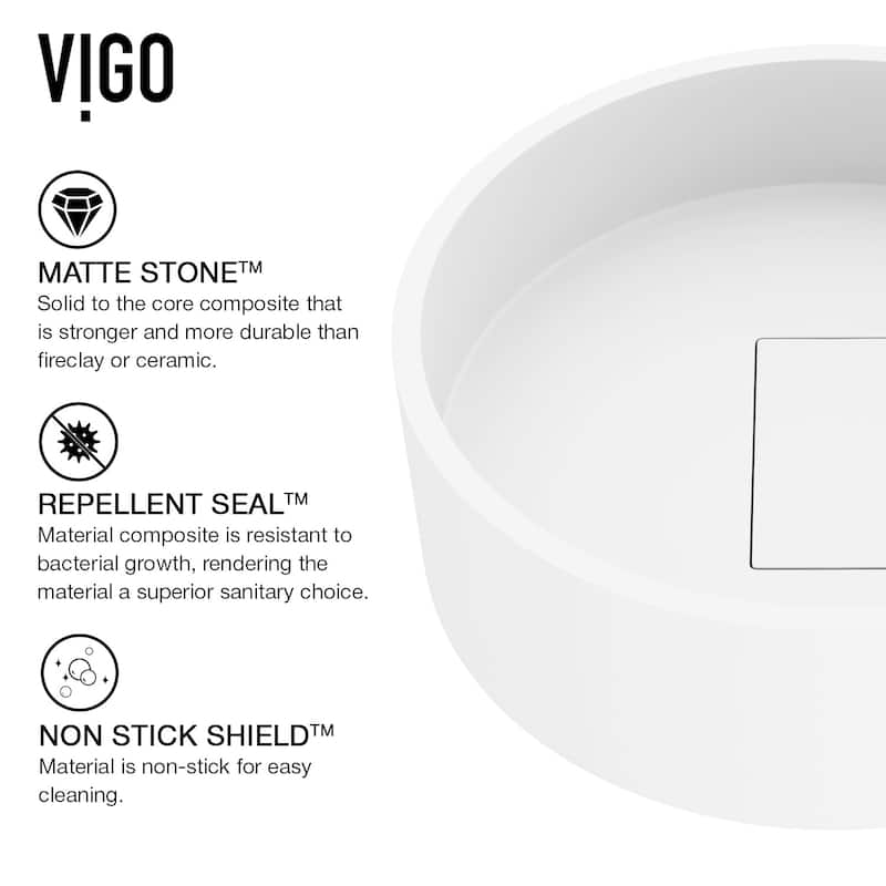 Vigo Bryant 15-1/8" Round Matte Stone Vessel Bathroom Sink