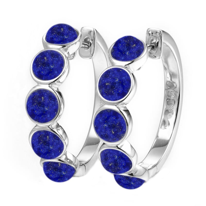 925 Sterling Silver Lapis Lazuli Hoop Earrings