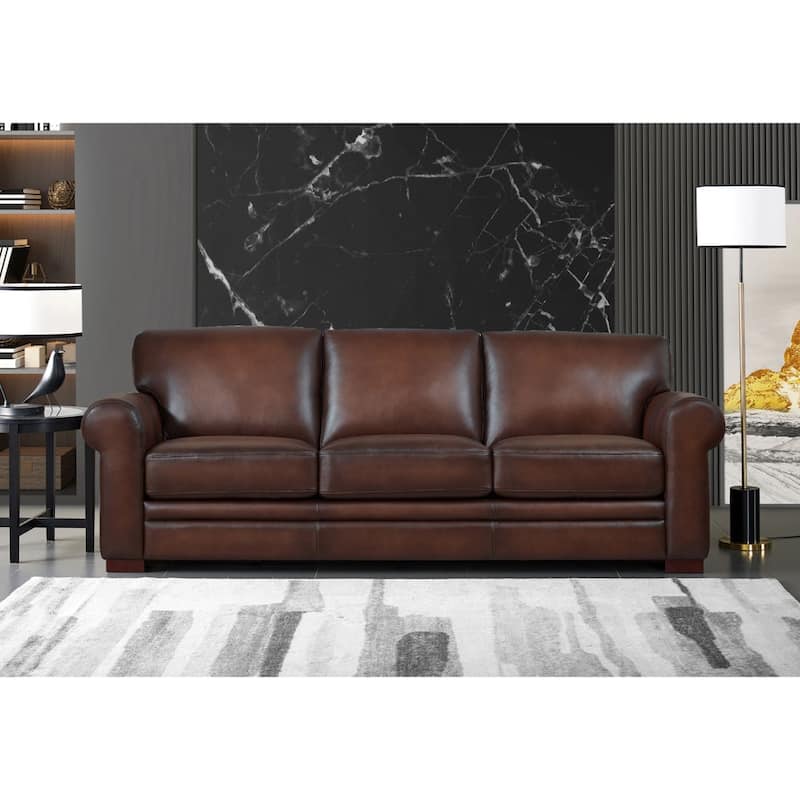 Hydeline Brookfield Top Grain Leather Sofa With Feather, Memory Foam and Springs - Sofa - Caramel Brown
