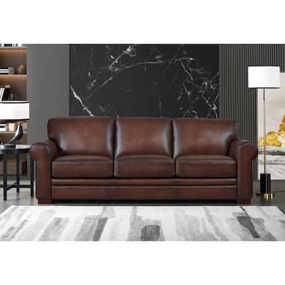 Hydeline Brookfield Top Grain Leather Sofa With Feather, Memory Foam and Springs