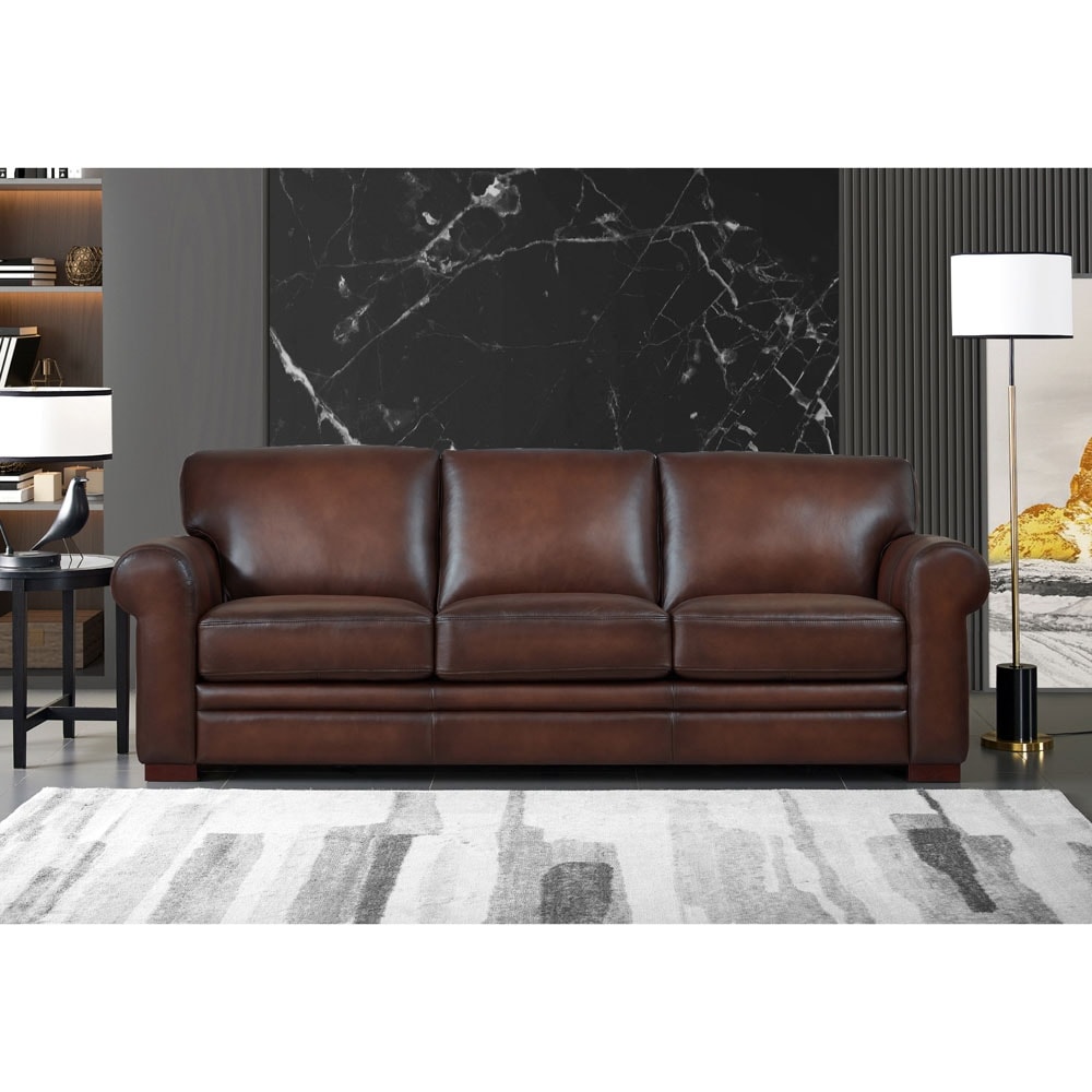 Hydeline Brookfield Top Grain Leather Sofa With Feather, Memory Foam and Springs