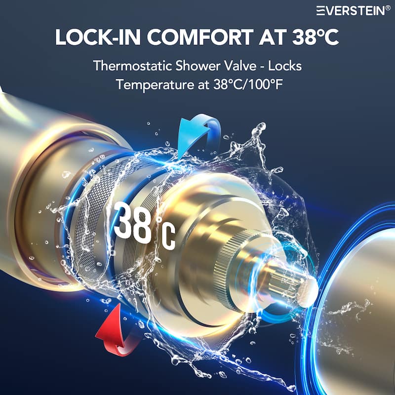 Thermostatic Dual Shower System 12" and 6" Rainfall Shower Head with 6 Body Jets & Handheld Shower