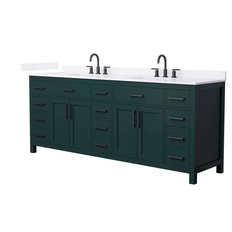 Wyndham Collection WCG2424-84D-QTZ-US3MXX Beckett 84" Free Standing - Green / White Quartz Top / Matte Black Hardware