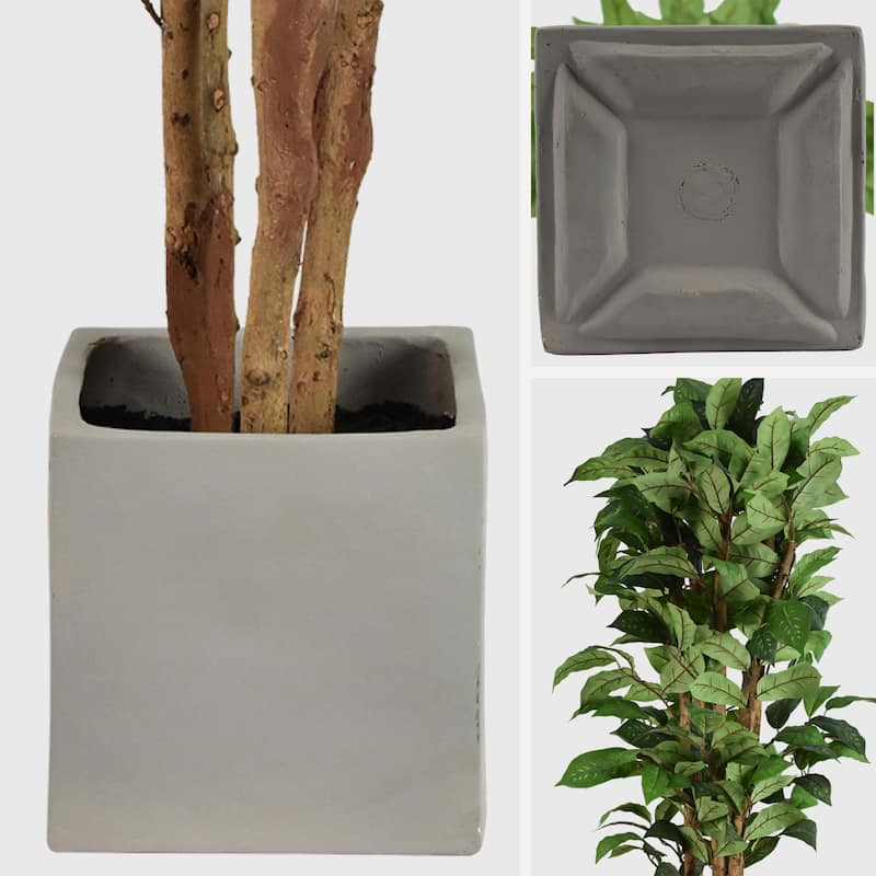 American Art Decor Artificial Coffee Tree in Cement Pot Faux Plant for Home or Office - 60"