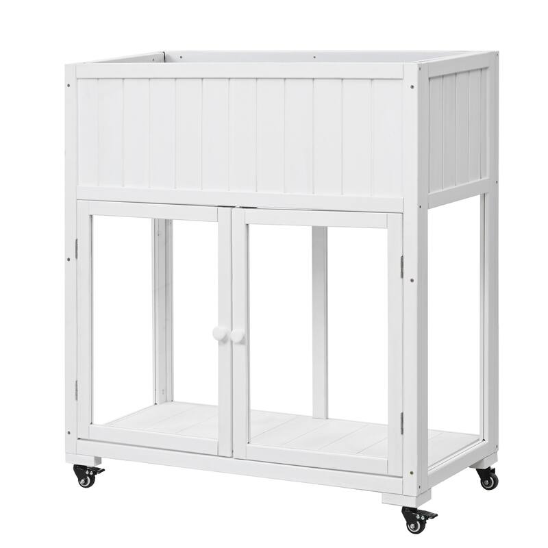 Patio 35.4x17.7x37.4 Mini Wood Cold Frame, Compact 2 Doors Garden Greenhouse with Wheels, Raised Bed with Liner