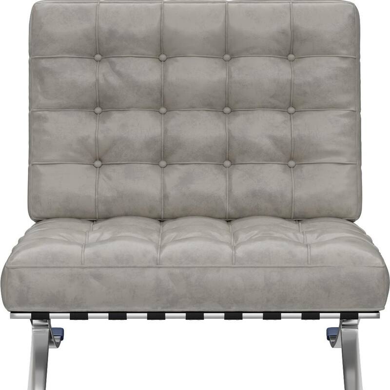 HomeRoots 30" Gray and Silver Tufted Faux Leather and Stainless Steel Folding Lounge Chair - 30.00 in. x 30.00 in. x 31.00 in.