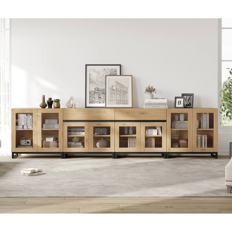 4-in-1 Modern Dresser with 2 Drawers & Glass Doors, Adjustable Shelf & Metal Base Storage Cabinet for Bedroom