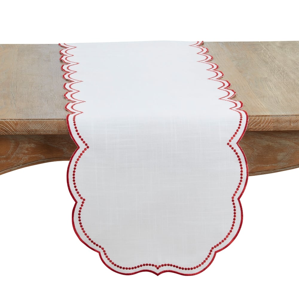 Embroidered Polka Dot Table Runner With Scallop Edge