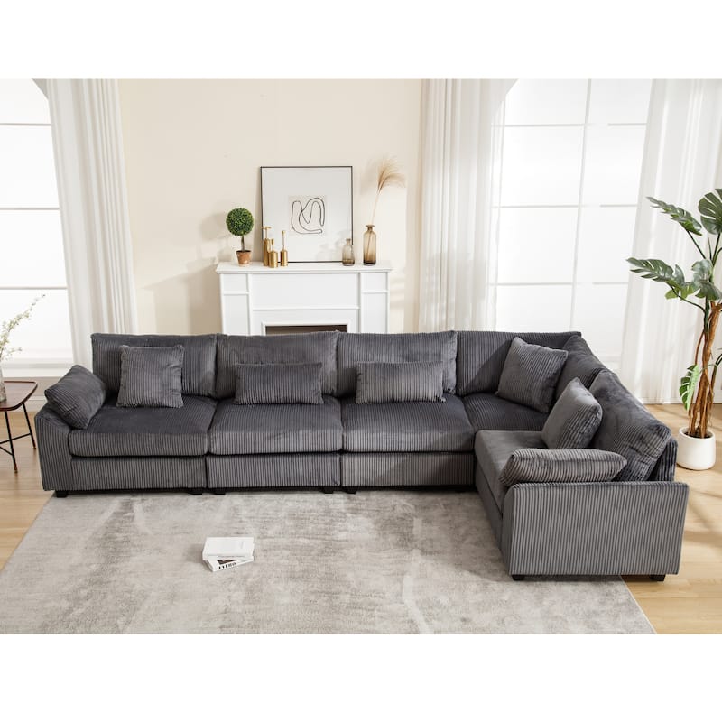 Grey 146'' Convertible 5-Seater Modular Sofa with Plush Cushions