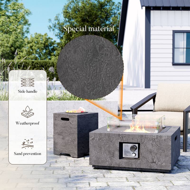 COSIEST 28" Modern Outdoor Gas Fire Pit Table Textured Stone Finish