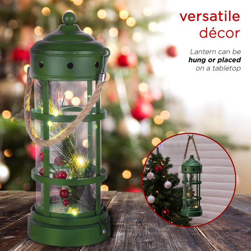 Alpine Corporation Metal and Glass Lantern with Warm White LED Lights
