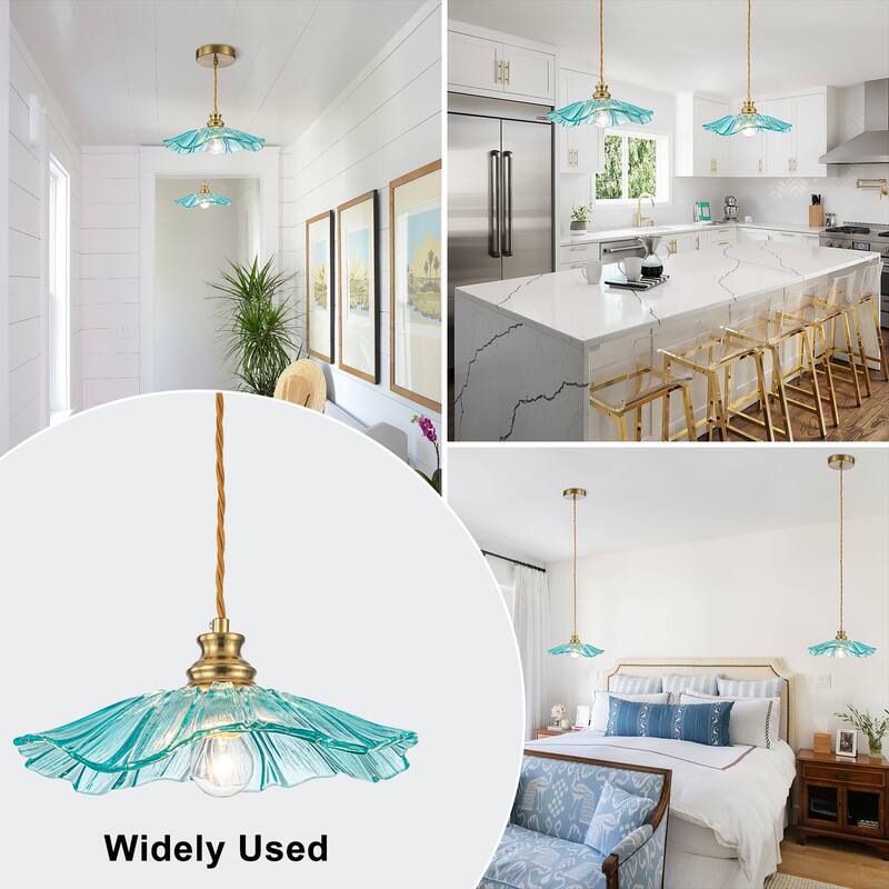 11" Flower-Shaped Red & White Gradient Glass Pendant Light Modern - Dia.11.02-in