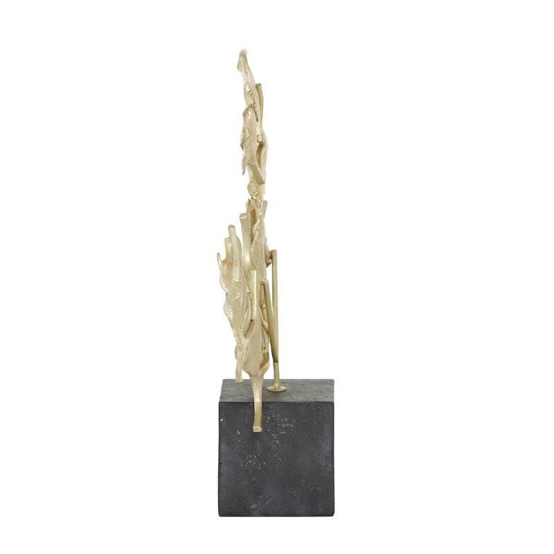 Polystone Floral Handmade Decorative Sculpture with Black Block Base - Gold - CosmoLiving by Cosmopolitan