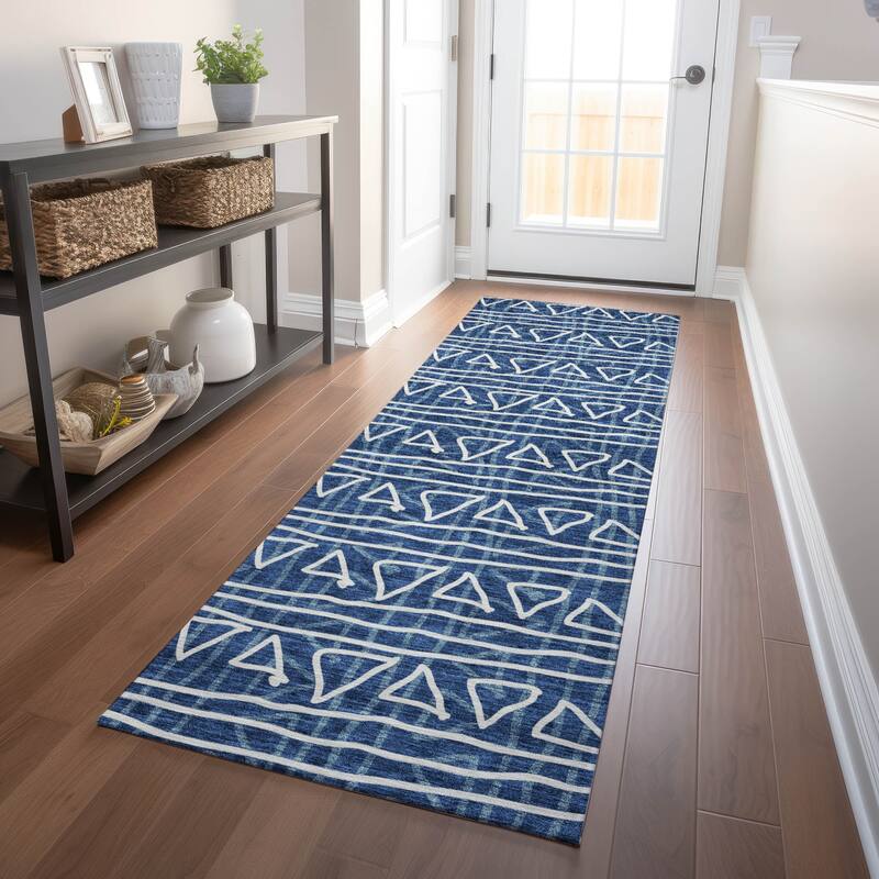Premium Washable Super Soft Geo Mayfield Rug - Navy - 2' 3" x 7' 6" - Runner