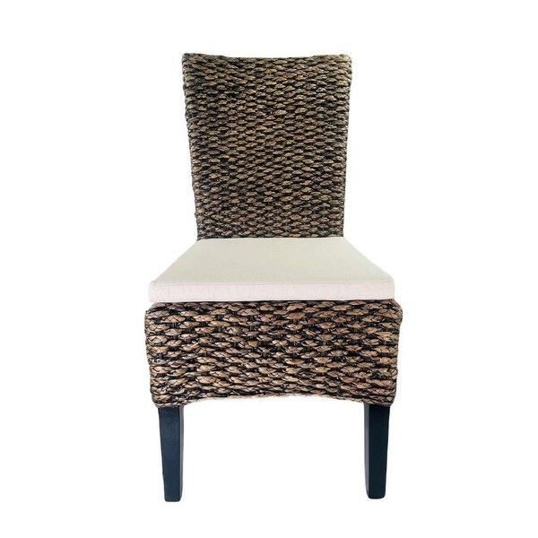 Water Hyacinth Dining Chair Pair with Cushion Dark Stain - 22
