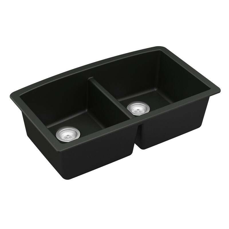 Karran Undermount Quartz 32 in. 50/50 Double Bowl Kitchen Sink Kit