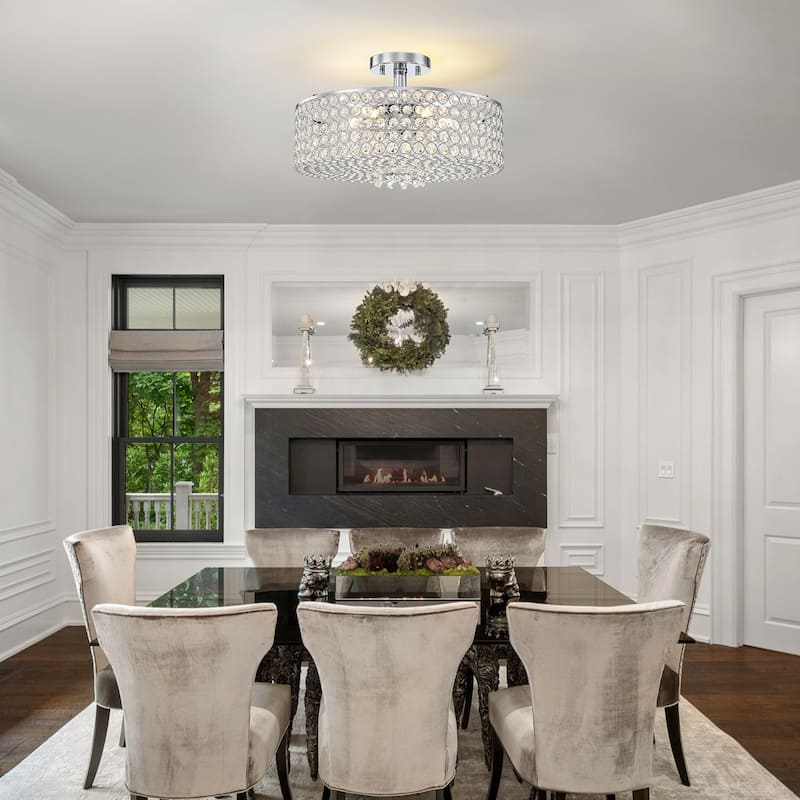 Modern 5 Light Mesh Crystal Shade Semi-Flush Mount Ceiling Light - Dia.15.75-in