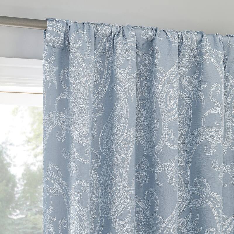 Sun Zero Pedra Paisley Embroidery Total Blackout Back Tab 1-Piece Curtain Panel, Single Panel