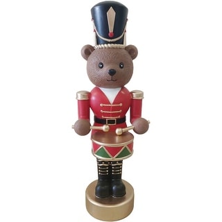 Fraser Hill Farm 48-inch Fiberglass Bear Nutcracker Playing Drum Figurine with Music - Multi