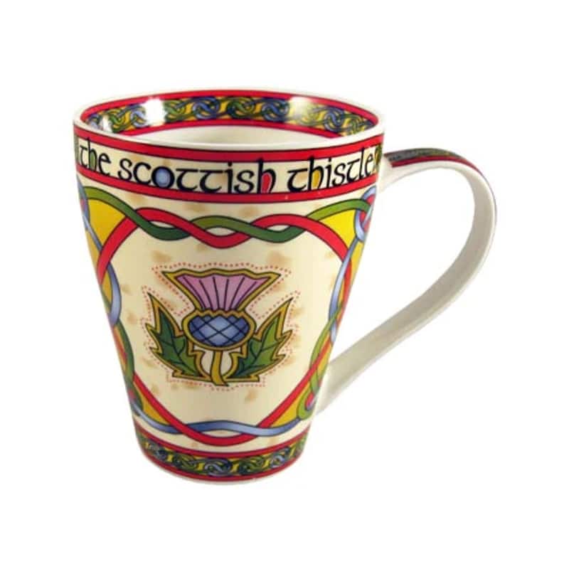 Artistic Bone China Mug 13oz with Thistle Floral Design Microwave and Dishwasher Safe Drinkware