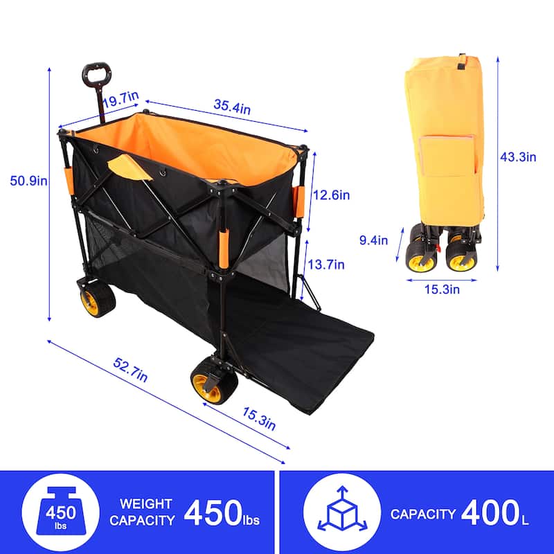 Folding Wagon Garden Shopping Beach Cart - Orange