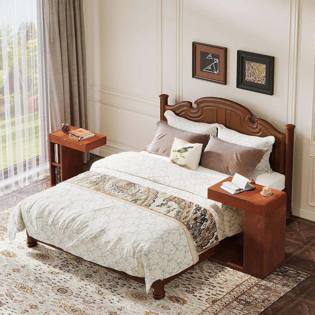 C-Shaped End Table with Adjustable Top, Sofa Chair Side Table with Open Storage Shelves