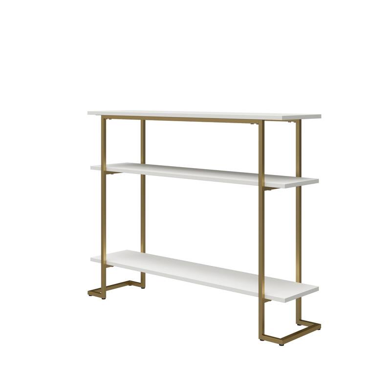 Avenue Greene Jade Console Sofa Table with 3 Open Shelves and Metal Frame