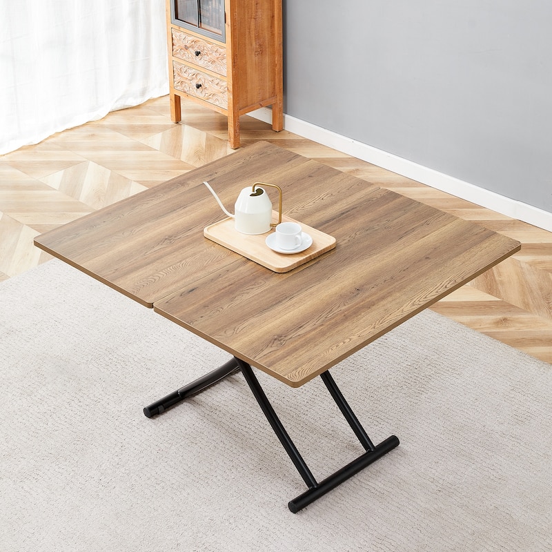 Modern minimalist multifunctional lift table with 0.8 inch thick MDF desktop and black metal legs,dressing table, coffee table