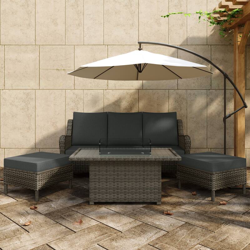 Outdoor 6-Piece Rattan Wicker Sectional Sofa Set With Cushion