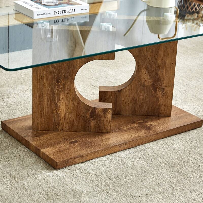 47.2"L Rectangular Coffee Table with Tempered Glass Tabletop